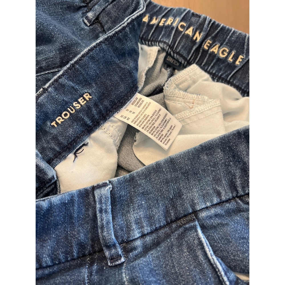 American Eagle Stretch‎ Trouser Jeans Dark Wash Wide Leg Pleated High Rise Sz 10